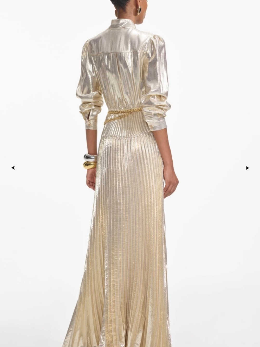 SELF PORTRAIT GOLD METALLIC TIE NECK MAXI DRESS Like new! - Picture 2 of 4